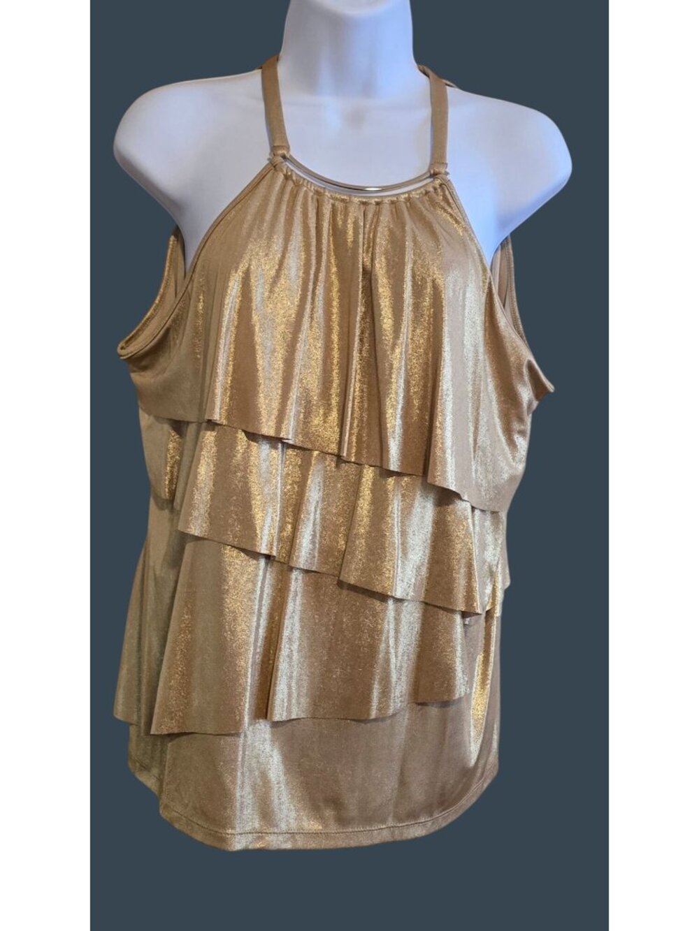 Gold Shimmer Ruffle Halter Top tank blouse girls night date romance coquette